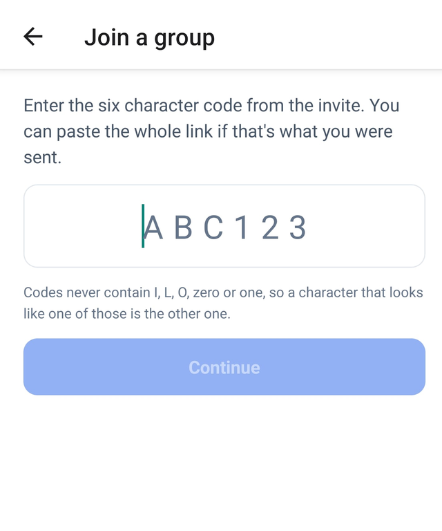 The Join a group screen