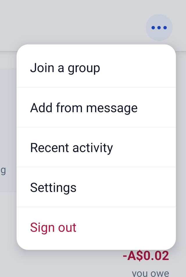 The Groups screen menu, with Join a group